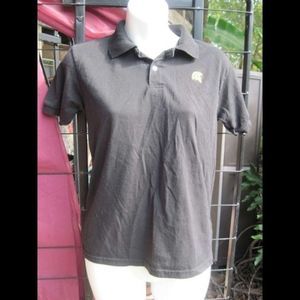 Hanes Youth L Black Collared Polo Yellow Embroidered Spartan Short Sleeve Shirt